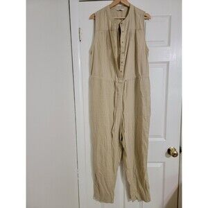 Lucky Brand Jumpsuit Linen Blend  Sleeveless Button‎ Down Drawstring Size L NWOT